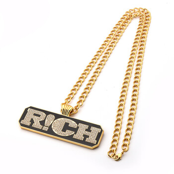 新款中国有嘻哈同款rich项链 微镶锆石吊坠跨境电商 一 金色