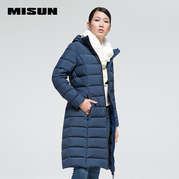 misun/米尚女装中长款无缝极简收腰轻薄羽绒服 湖蓝 s 165/84