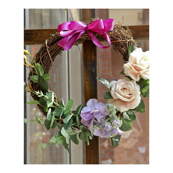 仿真花花环门饰花壁挂婚庆布置门楣花家居装饰假花圣诞节墙饰 e款