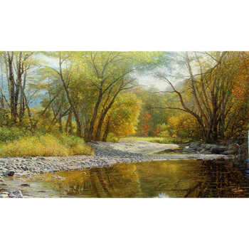 李明晨《夏天溪涧》朝鲜油画【白头山出品】06拍卖已结束万寿台画家