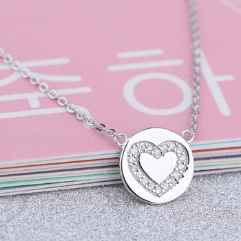 东颉925银爱心项链女韩版吊坠简约锁骨颈 银色