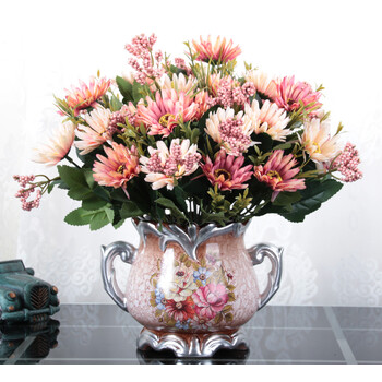 插花摆件客厅茶几餐桌假花干花盆栽装饰塑料花艺 浅棕色 d瓶 5翠菊双