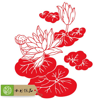 水月镜花 和合如意 福字剪纸年年有余窗花装饰春节玻璃贴纸喜庆荷花和