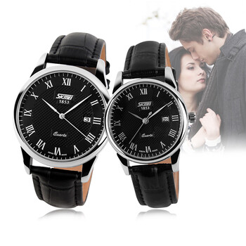 时刻美(skmei)情侣手表男士学生一对皮表带石英男表经典复古休闲9058