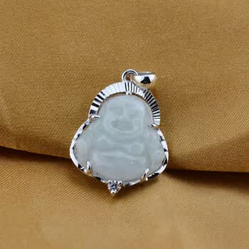 纯已久银饰925银小佛吊坠包边佛银镶嵌翡翠玉佛挂件包边观音坠男女坠