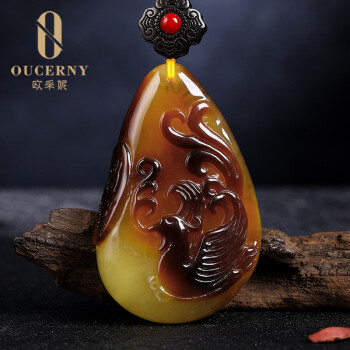 欧采妮（OUCERNY）蜜蜡吊坠「浴火凤凰」琥珀鸡油黄满蜜项链雕刻挂件男女款天然孤品 仅此一件