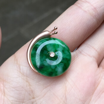 冰糯种辣绿飘花天然a货翡翠平安扣18k金镶嵌玉石吊坠挂件女g003