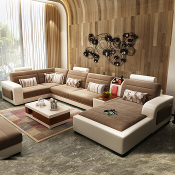 多功能布艺沙发 智能家具 简约现代大小户型 免拆洗转角皮布沙发组合
