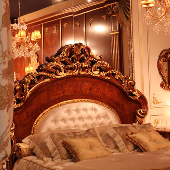 森堡世家 意大利 奢华欧式床 家具定制 实木雕花 古典双人床 卧房1.