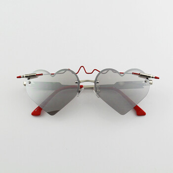 爱心浅变色太阳眼镜女时尚个性箭头心形墨镜男 红框白水银 昆德拉镜袋