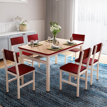 欧来比 钢化玻璃餐桌椅组合小户型家用吃饭桌子现代简约餐桌椅 红苹果
