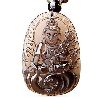 黑曜石本命佛吊坠男士观音项链阿弥陀佛普贤菩萨 冰种火焰款【属鼠】