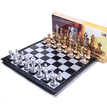 友邦（UB）国际象棋 金银色可折叠磁性便携套装 入门培训教学  双后 4812B-C(黑白中号)+入门书