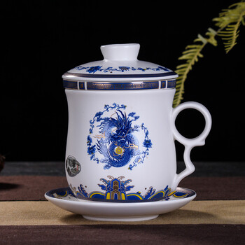 老干部骨瓷茶杯陶瓷杯办公室会议杯瓷杯家用泡茶带盖过滤网 l