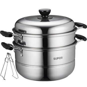 苏泊尔(SUPOR)304不锈钢蒸锅26cm双层复底汤蒸锅二层蒸笼明火电磁炉锅SZ26J1
