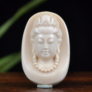 【俏色巧雕】天然西伯利亚猛犸象牙 观音菩萨佛头挂牌