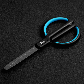 飞兹(fizz)特氟龙材质防粘防水不锈钢弧形省力剪刀自带刻度安全圆头办公居家拆快递剪纸天蓝FZ212003