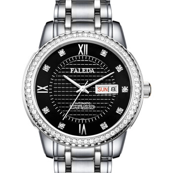 飞力达手表 男表 机械表薄款防水镶钻18k镀金表男士手表金表 精钢黑面