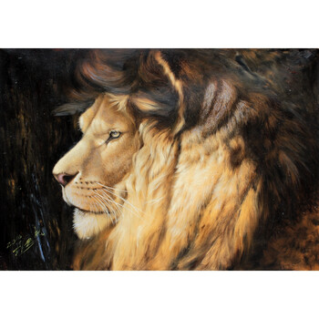 万寿台画家 许银革《狮子》朝鲜油画【白头山出品】06拍卖已结束