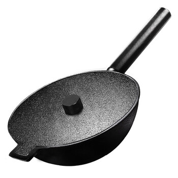 德国进口不粘锅无涂层电炒锅老式家用手工铸铁炒锅无油烟铁锅宿舍 32