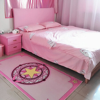 顾致地毯新款网红粉色少女心公主房间卧室可爱满铺床边儿童房 星粉长