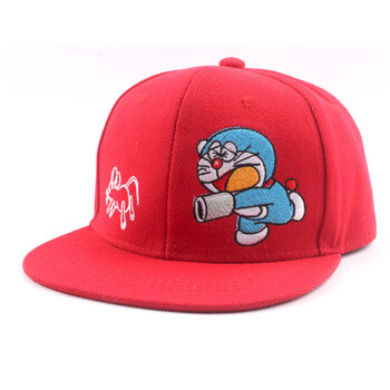 韩版可爱儿童棒球帽卡通猫捉老鼠图案平沿嘻哈帽户外街舞帽子 红色