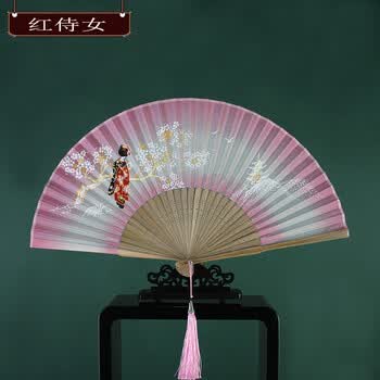 日式扇子折扇日本扇子和风女扇女式日本名画真丝扇礼品扇粉红色红侍女 图片价格品牌报价 京东