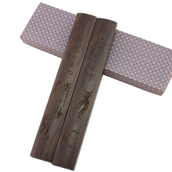 芬尚wf-zc-138 文房四宝镇纸 竹纹幽兰镇尺 黑梓木书画镇尺一对装 学生初学者书法用品 毛笔书法国画压纸用