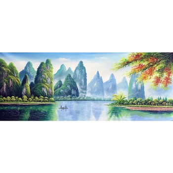 吴泽手绘国画字画峡江小八尺大瀑布青绿山水画聚宝盆06拍卖已结束