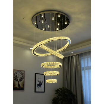 复式楼现代简约跃层中空客厅复试楼大吊灯间楼梯水晶吊灯长吊灯 2圈