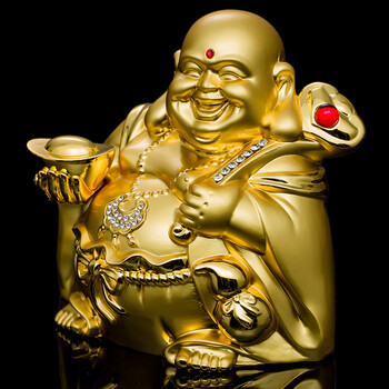 汽车财神银色金色如意座式像车上车内摆件装饰保平安 金色 开心如意佛