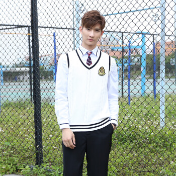 中学生校服套装学院风春秋校园服装制服高中班服学生装 【男】【白色