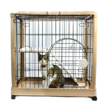 蓝荔猫笼子宠物猫咪房子窝双层跳台大围栏折叠 优雅卡其色