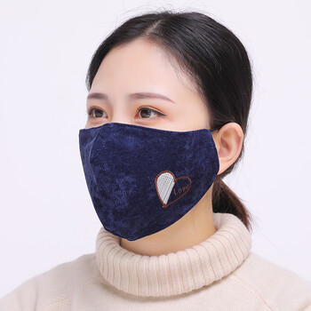 吉想鸟秋冬新款女士立体口罩 灯芯绒加厚保暖甜美爱心刺绣防尘口罩 女