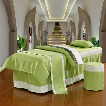 胜盈家纺美容spa纯色亚麻床罩纯棉被里美容院四件套美容床罩按摩四件