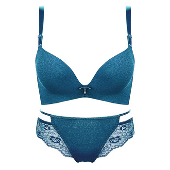 美背少女内衣文胸无钢圈a套装聚拢小胸学生高中生深v性感胸罩 孔雀蓝