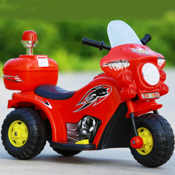 儿童电动摩托车三轮车1-2-3岁小孩灯光音乐警车宝宝充电玩具童车玩具车可坐人骑儿童电动车小孩童车 红色（标配2小时）