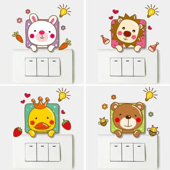 动物墙贴画儿童房间幼儿园插座装饰小熊兔子狮子 可爱3d动物开关贴