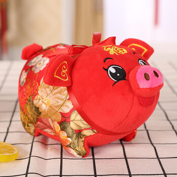 可爱富贵猪〔红底海棠花〕 30厘米