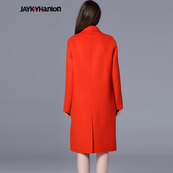 Jaykayhanlon2015秋冬装新款欧美大牌长款羊绒西装毛呢大衣女纯色羊毛大衣外套 桔红色 L