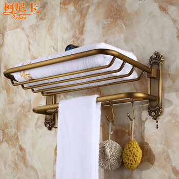 柯尼卡卫浴 全铜仿古雕花活动毛巾架可折叠浴巾架 浴室挂件 knk-201f