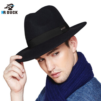 mrduck羊毛呢礼帽男士新款秋冬季爵士帽英伦情侣款复古宽檐粘帽子 mw1