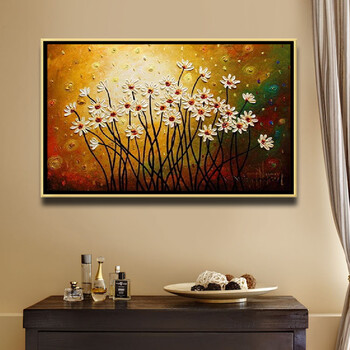 麦画 家居现代纯手绘抽象油画餐厅装饰画欧式壁画客厅挂画有框画花56l