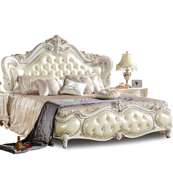 公爵夫人欧式家具 欧式实木双人床 法式雕花橡木床 1.