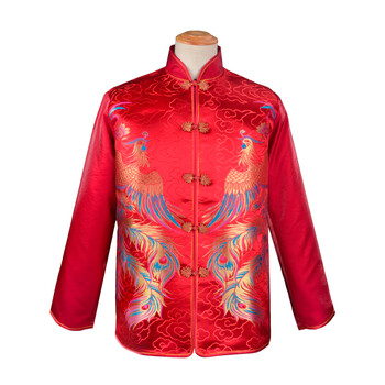 寿衣男女全套殡葬用品死人老人衣服七件套云锦冲喜唐装寿衣 红色双凤