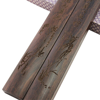 芬尚wf-zc-138 文房四宝镇纸 竹纹幽兰镇尺 黑梓木书画镇尺一对装 学生初学者书法用品 毛笔书法国画压纸用