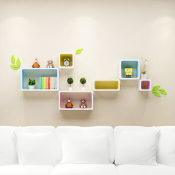 陶美琪 时尚方形搁板墙上置物架壁挂书架隔板电视背景墙装饰架墙壁架