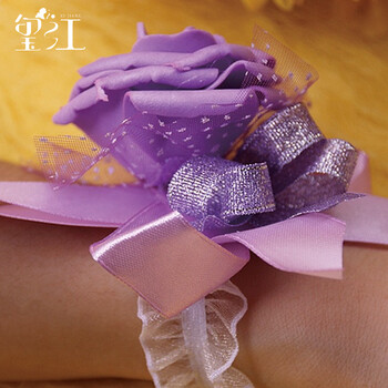 玺江 新娘婚纱礼服手腕花红玫瑰亮片腕花婚纱配饰伴娘手花 紫色