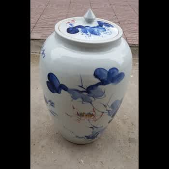 金范景德镇陶瓷50斤米缸青花水缸酒缸腌菜缸水桶 荷花50斤