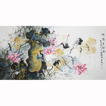 画家  朱继伟《池塘金韵图》o79506拍卖已结束带合影 广西美协会员